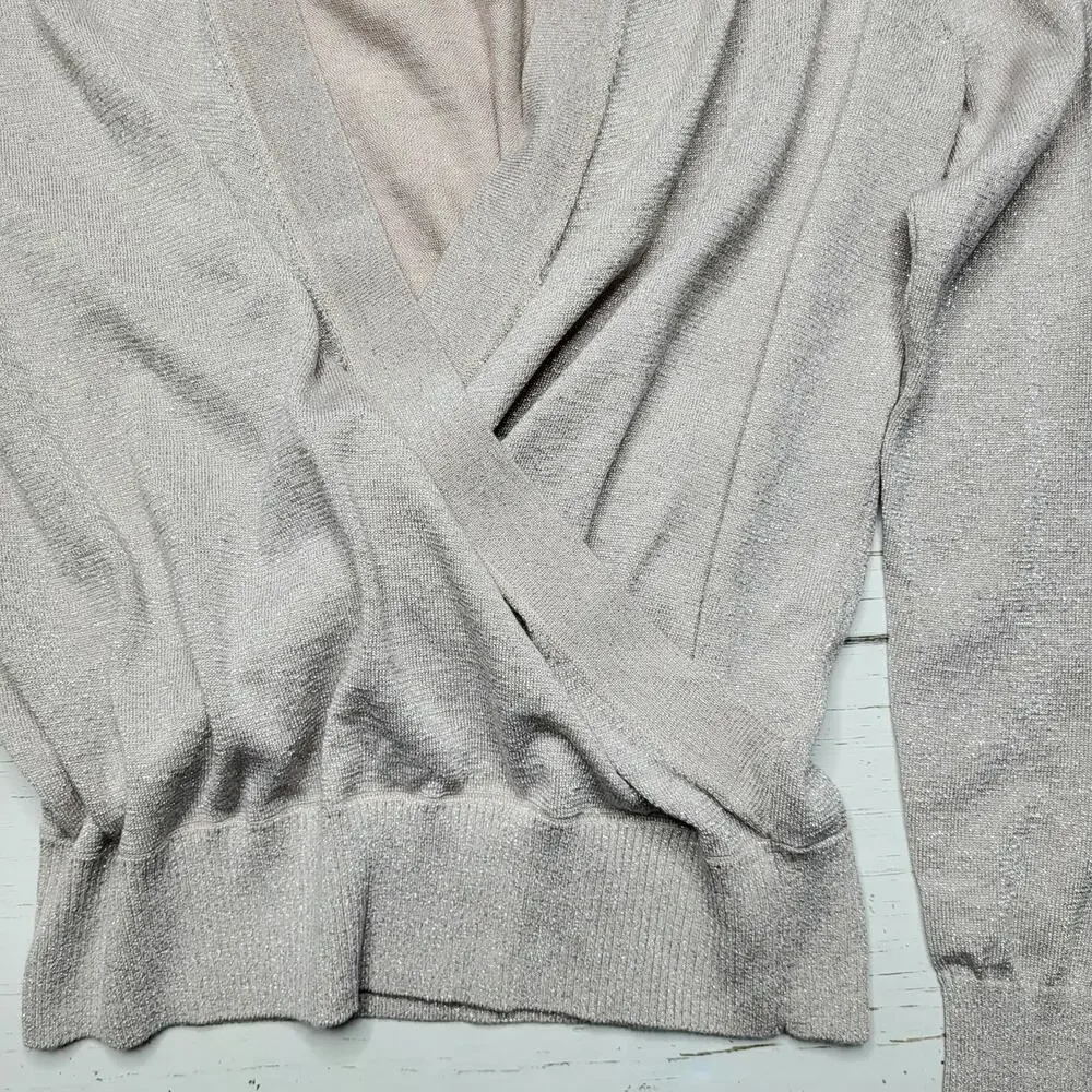 J Crew Shimmer Lurex Wrap Surplice Sweater Top Pink Metallic Wool Blend Small